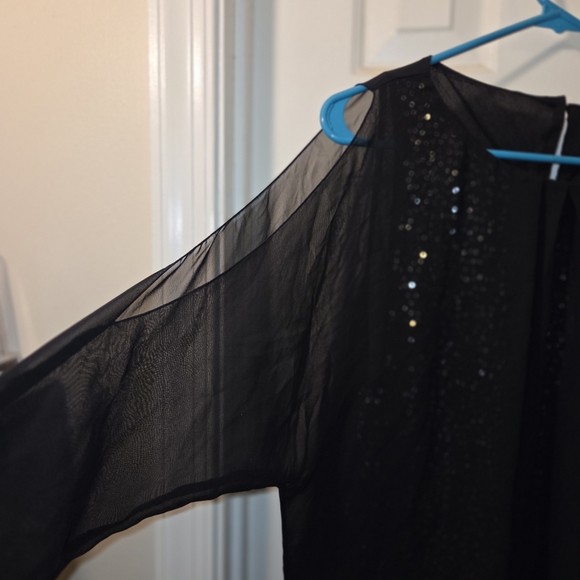 Jennifer Lopez: Black Sheer Sleeve With Sequin Underlay Women's Top. Size XL. - Picture 7 of 10
